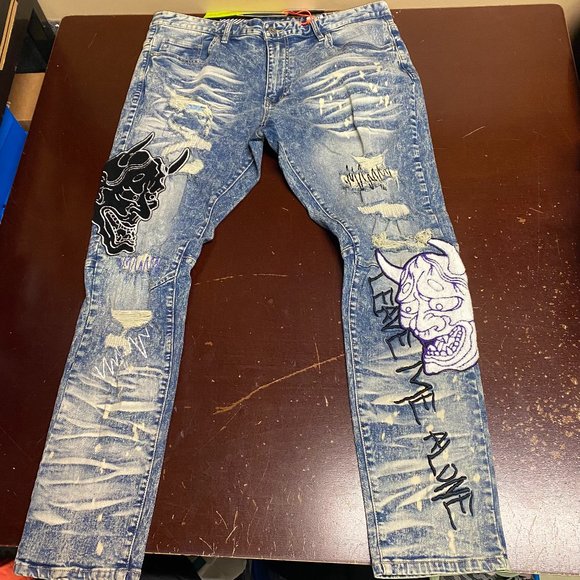 smoke rise ny | Jeans | Smoke Rise Mens Blue Distressed Demon Slim ...